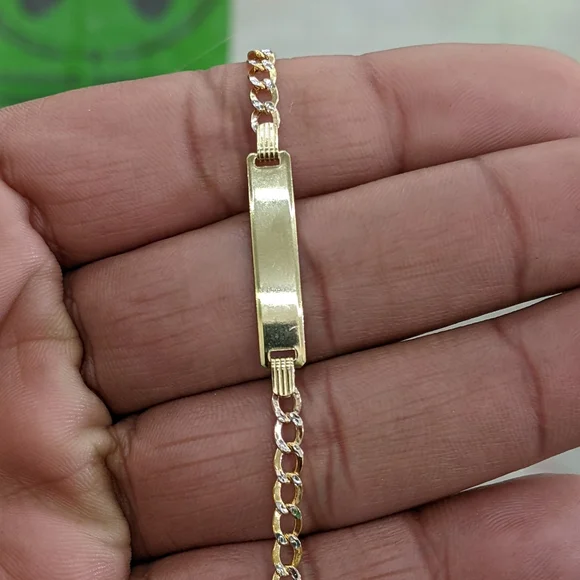 10kt Real Gold Cuban Curb Diamond Cut ID Bracelet